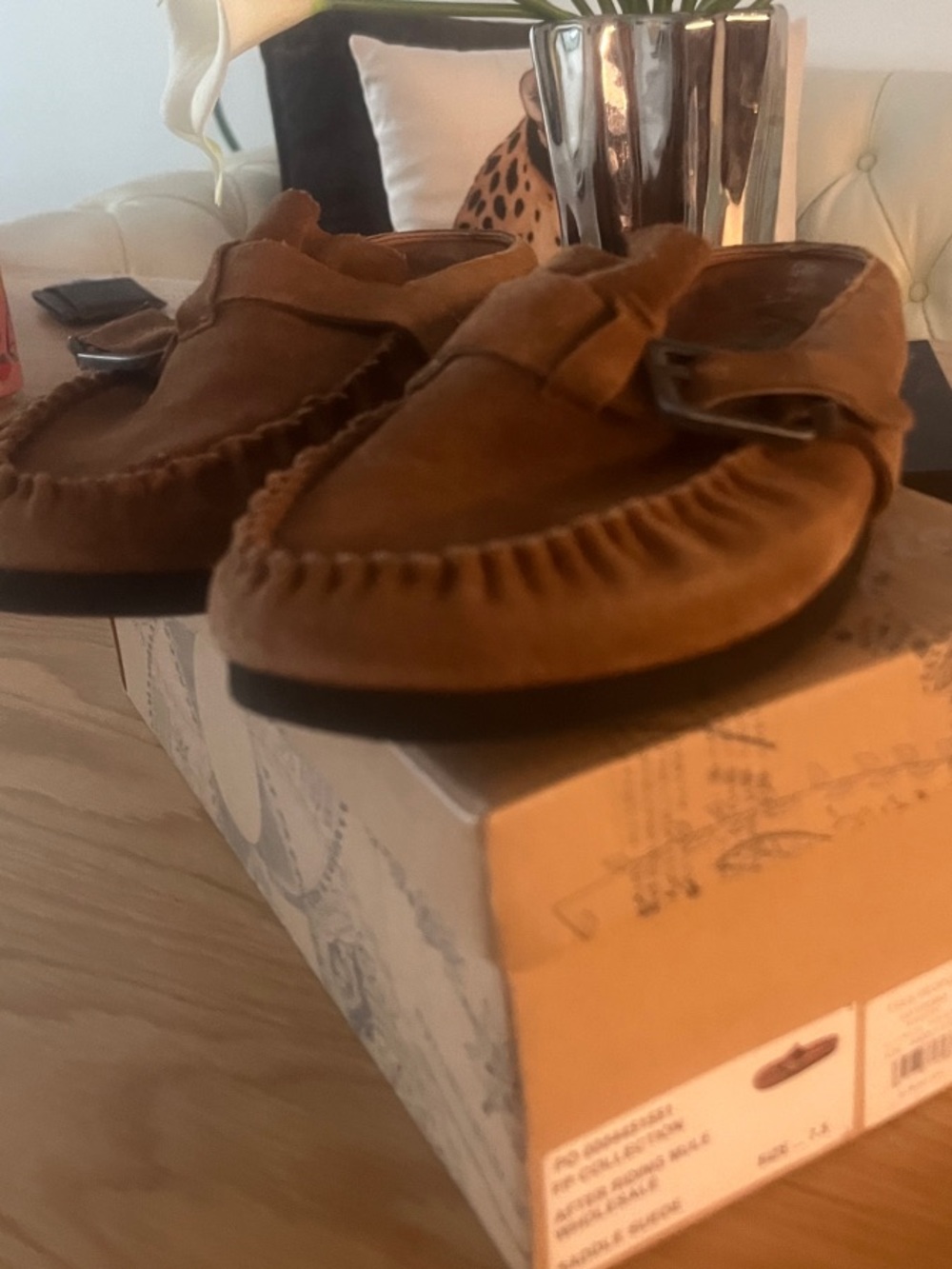 Free People Brown Suede Slip-On Mules with Buckle Detail